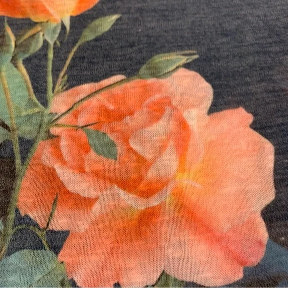 Soft Surroundings Blue Floral Top Large Split Neck 3/4 Sleeve Soft Lightweight - Picture 4 of 10